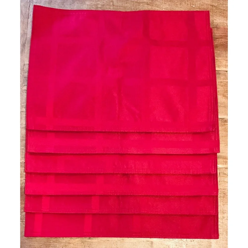 6 Red Crimson Cloth Placemats Christmas Checkered Reversible 17.75